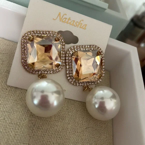 Natasha Couture Gold and Cream Earrings - Picture 9 of 10